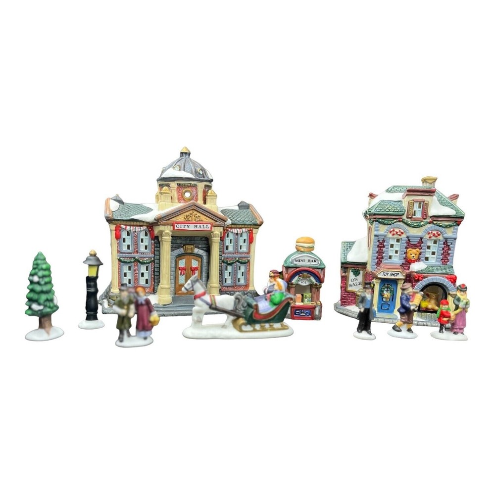 Galleria Hand Painted Porcelain Collectable Christmas Village Set 17 Pieces - Picture 5 of 7